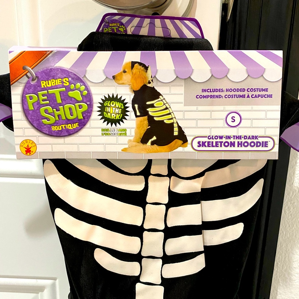 🎃Rubie’s Pet Shop Boutique Black Glow In The Dark Skeleton Hoodie - S